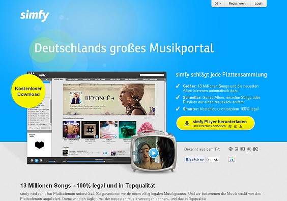 'Deutschlands großes Musikportal': Simfy