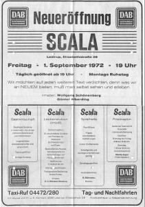 Die Eröffnungsanzeige der Diskothek Scala vom 1. September 1972