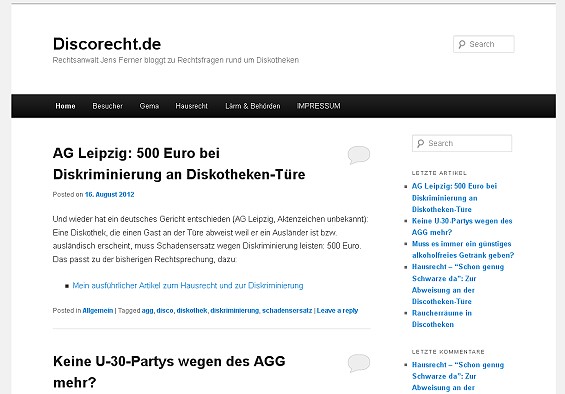 discorecht.de - Rechtsanwalt Jens Ferner bloggt zu Rechtsfragen rund um Diskotheken