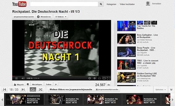 Die Deutschrock-Nacht 1 des WDR bei Youtube; Bildschirmfoto